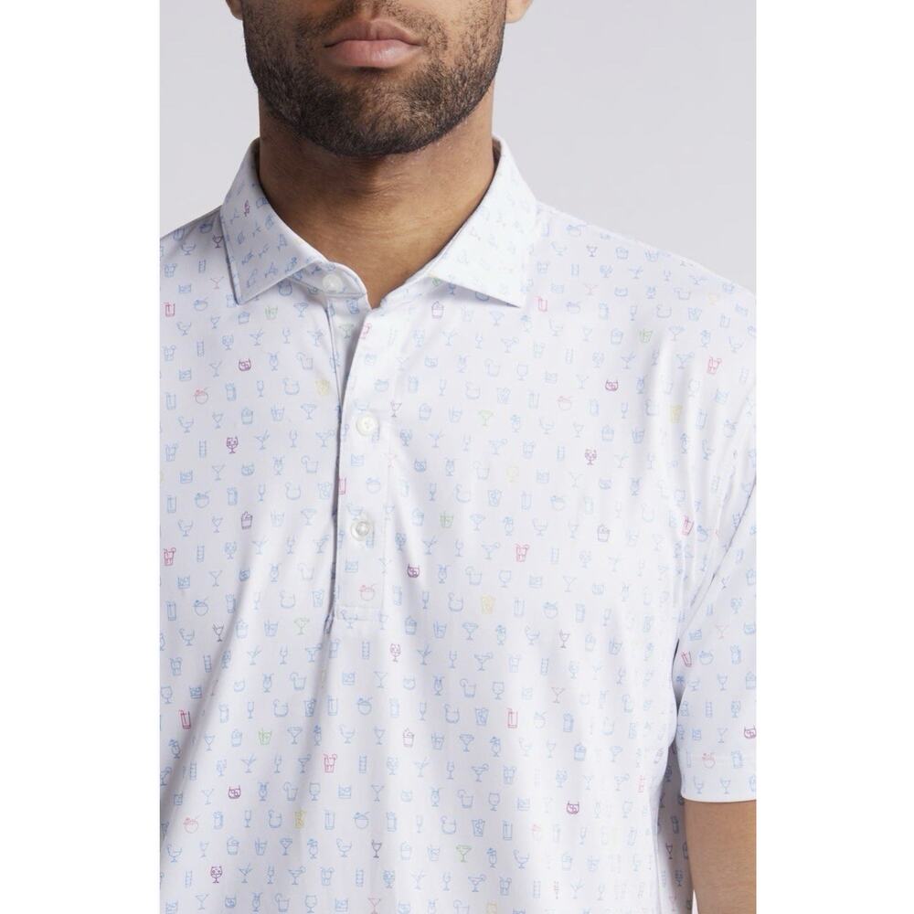 Johnnie-O Men's XLarge White Cocktail Drinks Performance Golf Polo
